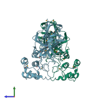 PDB entry 1p9s coloured by chain, side view.