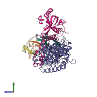 PDB entry 1pa6 coloured by chain, side view.