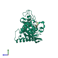 PDB entry 1pa9 coloured by chain, side view.