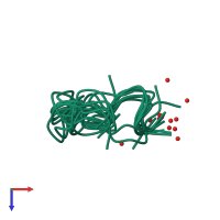 PDB entry 1paj coloured by chain, ensemble of 12 models, top view.