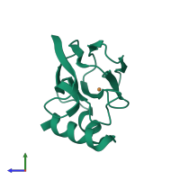 PDB entry 1paz coloured by chain, side view.