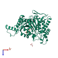 PDB entry 1pb3 coloured by chain, top view.