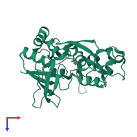 PDB entry 1pb7 coloured by chain, top view.