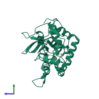 PDB entry 1pb9 coloured by chain, side view.