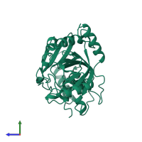 PDB entry 1pbn coloured by chain, side view.