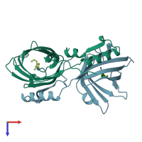 PDB entry 1pbo coloured by chain, top view.