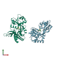 PDB entry 1pbq coloured by chain, front view.