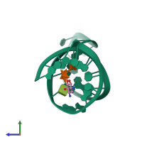 PDB entry 1pbr coloured by chain, side view.