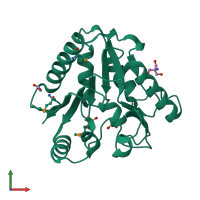 PDB entry 1pbt coloured by chain, front view.
