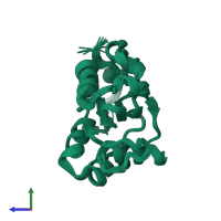 PDB entry 1pbu coloured by chain, ensemble of 20 models, side view.