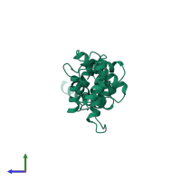 PDB entry 1pbv coloured by chain, side view.