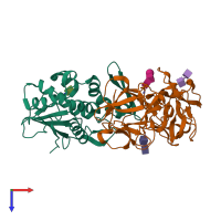 PDB entry 1pc8 coloured by chain, top view.