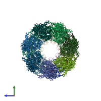 PDB entry 1pcq coloured by chain, side view.