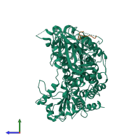 PDB entry 1pd1 coloured by chain, side view.