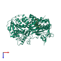 PDB entry 1pd1 coloured by chain, top view.
