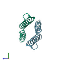 PDB entry 1pd3 coloured by chain, side view.