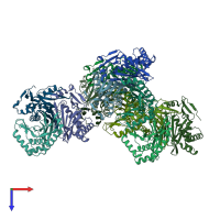 PDB entry 1pd5 coloured by chain, top view.