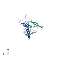 PDB entry 1pdg coloured by chain, side view.