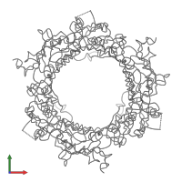 Homo trimeric assembly 1 of PDB entry 1pdj coloured by chemically distinct molecules, front view.