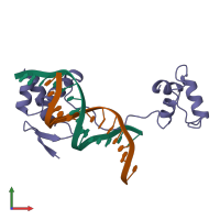 PDB entry 1pdn coloured by chain, front view.