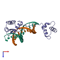 PDB entry 1pdn coloured by chain, top view.
