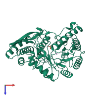 PDB entry 1pdz coloured by chain, top view.