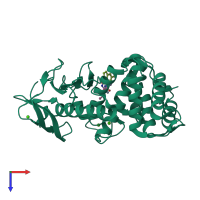 PDB entry 1pe5 coloured by chain, top view.