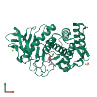 PDB entry 1pe7 coloured by chain, front view.