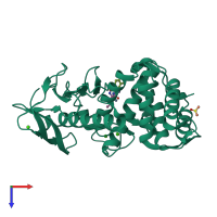 PDB entry 1pe7 coloured by chain, top view.