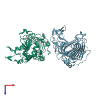 PDB entry 1pe9 coloured by chain, top view.