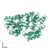 PDB entry 1peb coloured by chain, front view.