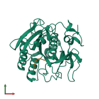 PDB entry 1pek coloured by chain, front view.