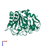 PDB entry 1pek coloured by chain, top view.