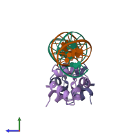 PDB entry 1per coloured by chain, side view.