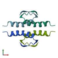 PDB entry 1pes coloured by chain, front view.