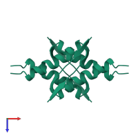Homo tetrameric assembly 1 of PDB entry 1pet coloured by chemically distinct molecules, top view.