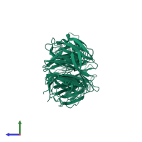 PDB entry 1pev coloured by chain, side view.