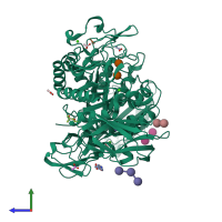 PDB entry 1pez coloured by chain, side view.