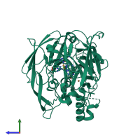 PDB entry 1pf3 coloured by chain, side view.