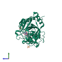 PDB entry 1pf7 coloured by chain, side view.
