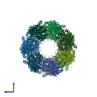 PDB entry 1pf9 coloured by chain, side view.