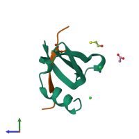 PDB entry 1pfb coloured by chain, side view.