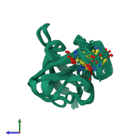 PDB entry 1pfd coloured by chain, ensemble of 18 models, side view.