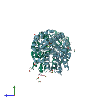 PDB entry 1pff coloured by chain, side view.