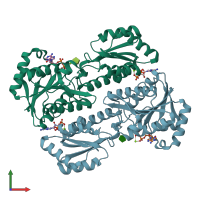 PDB entry 1pfk coloured by chain, front view.