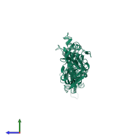 PDB entry 1pfo coloured by chain, side view.