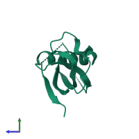 PDB entry 1pfp coloured by chain, side view.