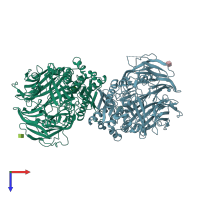 PDB entry 1pfq coloured by chain, top view.