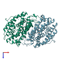 PDB entry 1pfr coloured by chain, top view.