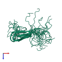 PDB entry 1pft coloured by chain, ensemble of 25 models, top view.